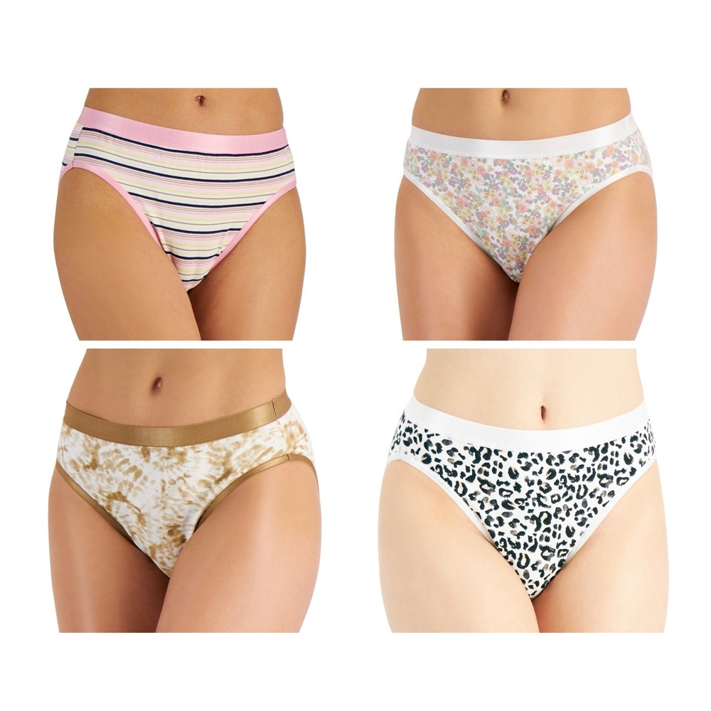 Women's 4 Pack of High Cut Bikini Panties - Multiple Colors - Size Small